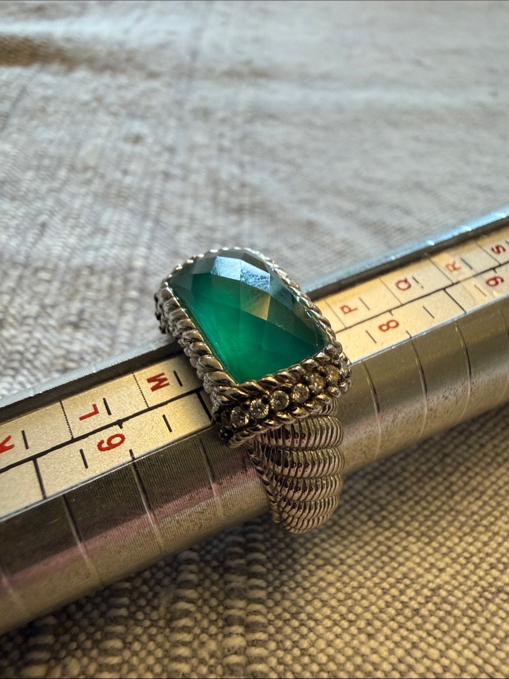 Judith Ripka Sterling silver ring with green chalcedony, size 7